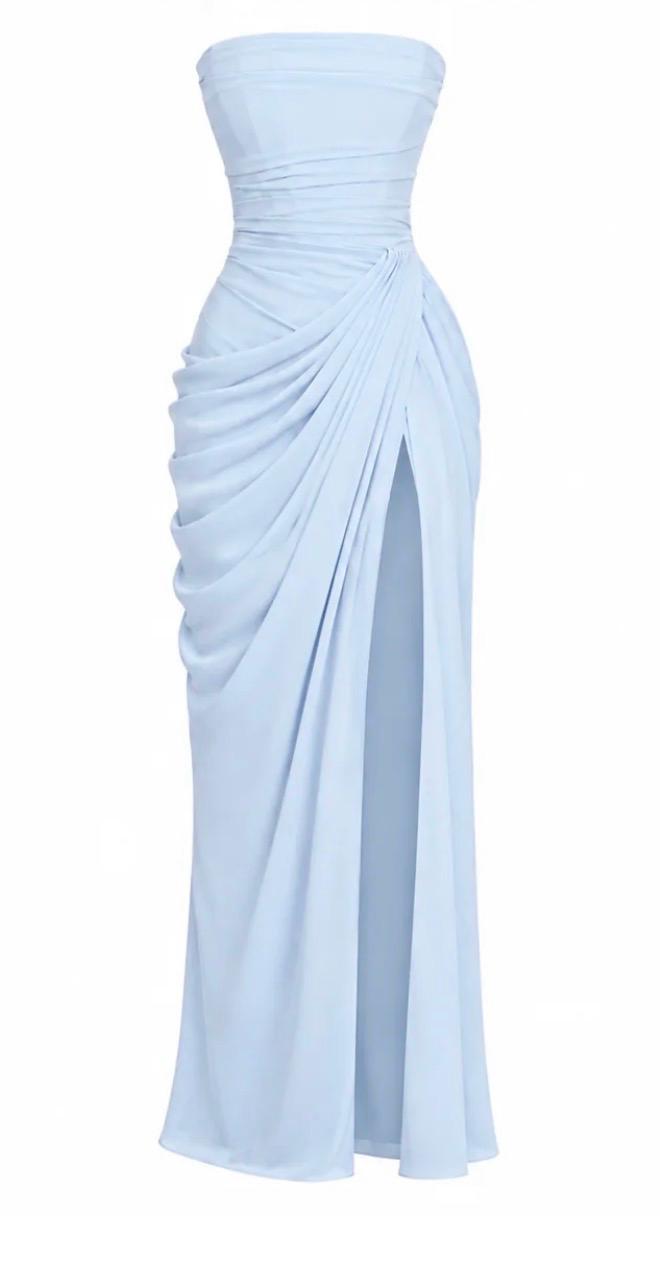 Sırtı Korseli Komple Drape Detaylı Fularlı Lavina Abiye - BEBE MAVİSİ