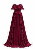 Volanlı Farfy Abiye - Bordo