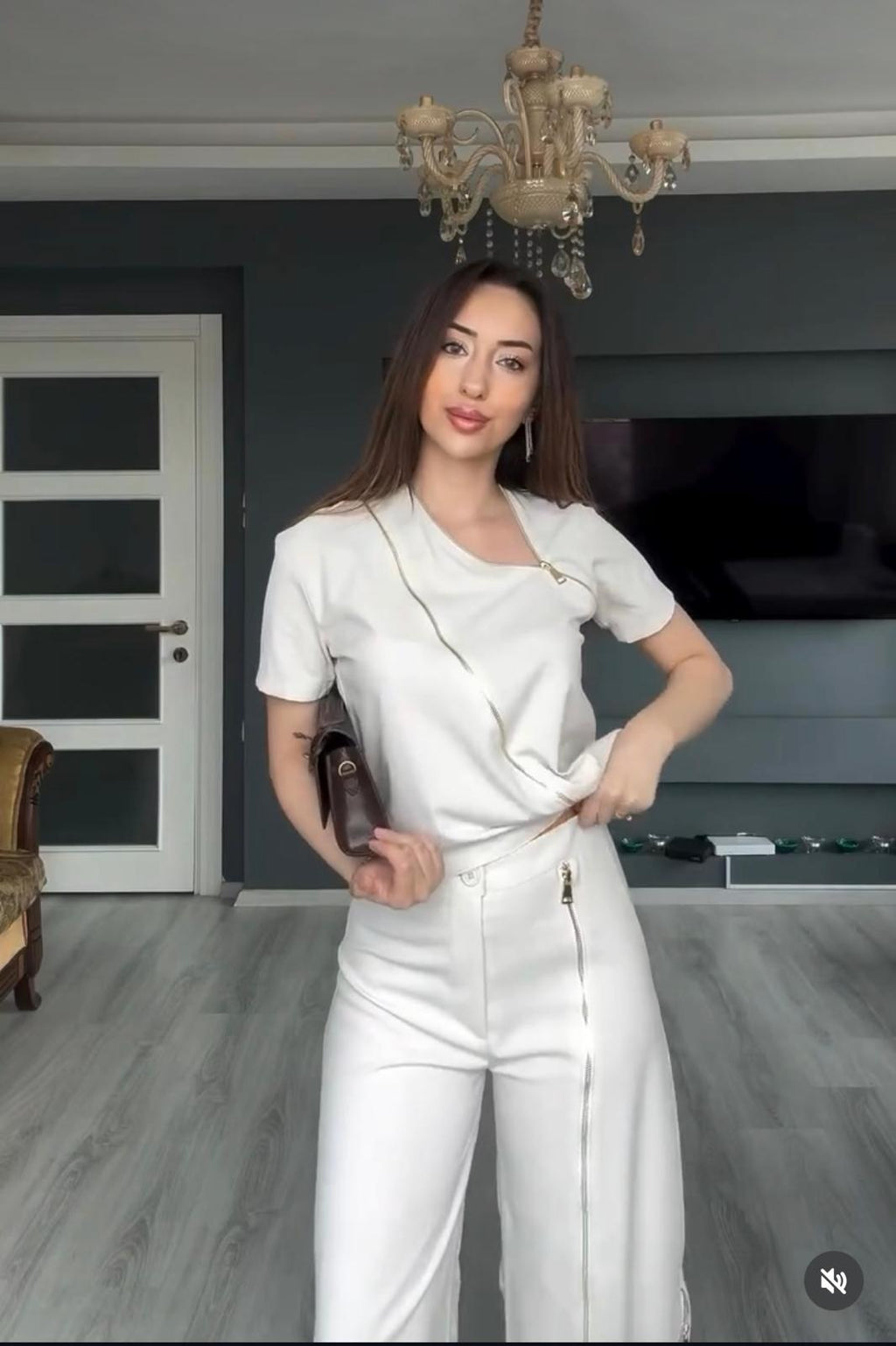 Premium Fermuar Detaylı Tasarım Taş Renkli Takım