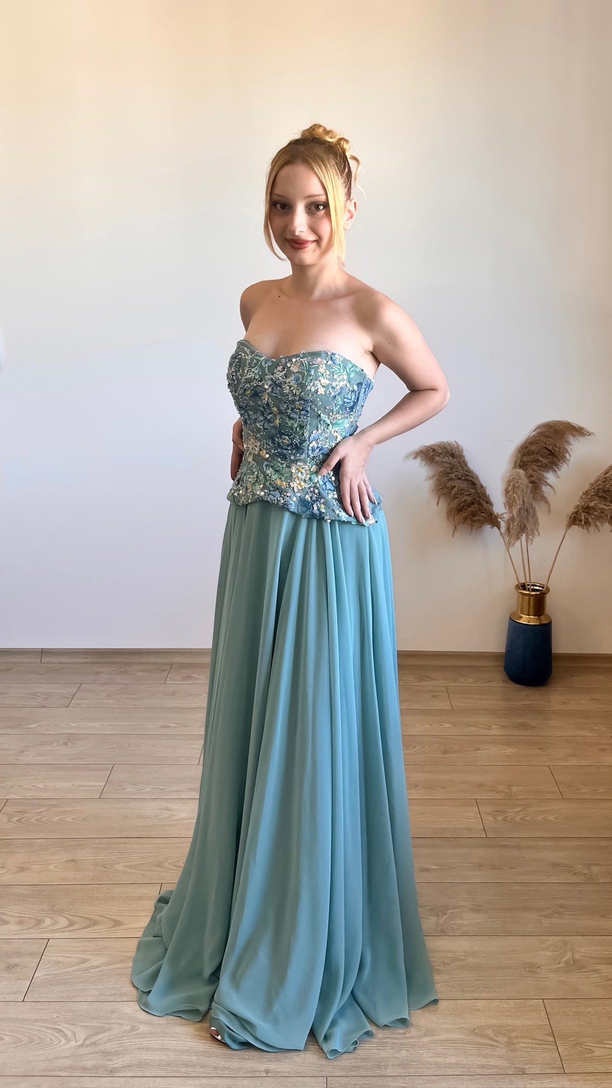 Rose Korseli Abiye -Su Yeşili