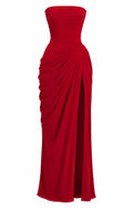 Sırtı Korseli Komple Drape Detaylı Fularlı Diva Dress Abiye - KIRMIZI