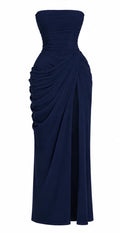 Sırtı Korseli Komple Drape Detaylı Fularlı Diva Dress Abiye - LACİVERT