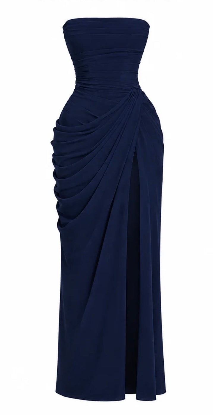 Sırtı Korseli Komple Drape Detaylı Fularlı Diva Dress Abiye - LACİVERT
