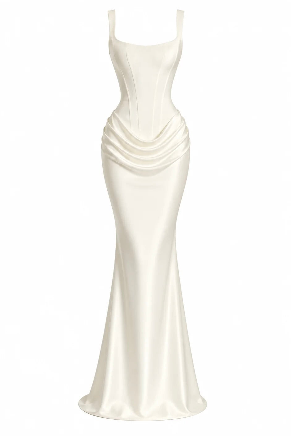 Üstü Korse Eteği Drape Valerie Elbise - BEYAZ