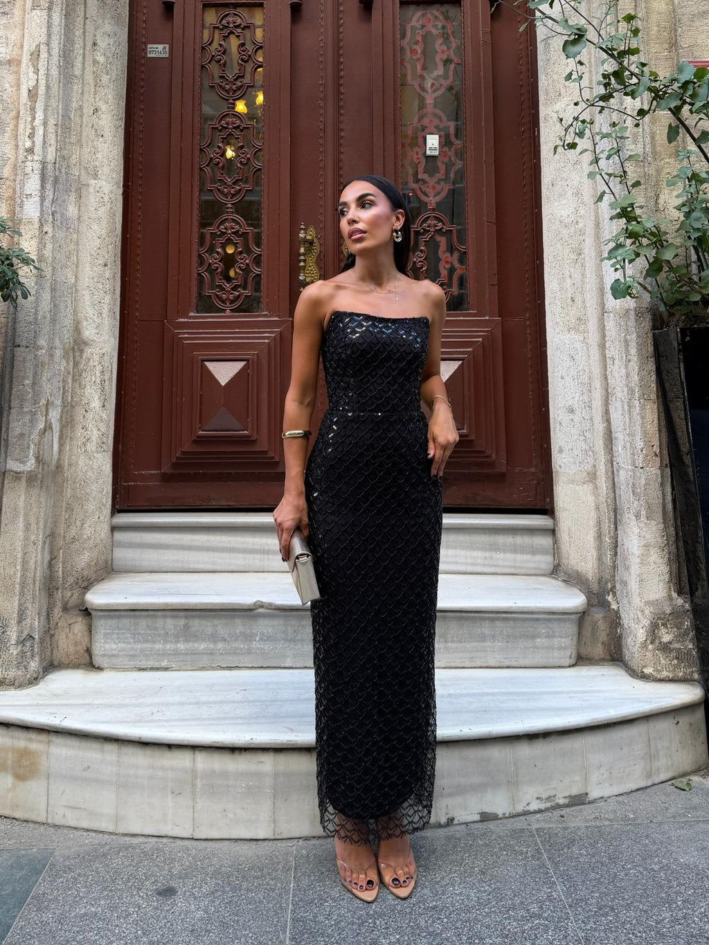Midi Straplez Abiye - Renkler : -Siyah