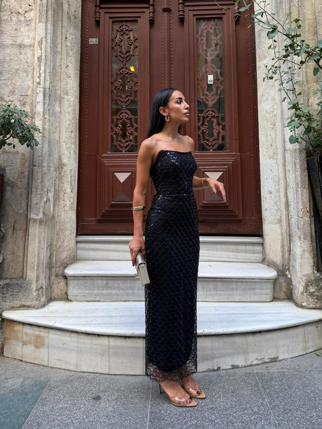 Midi Straplez Abiye - Renkler : -Siyah