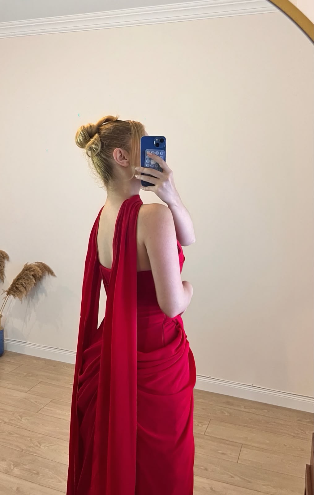 Sırtı Korseli Komple Drape Detaylı Fularlı Diva Dress Abiye - KIRMIZI