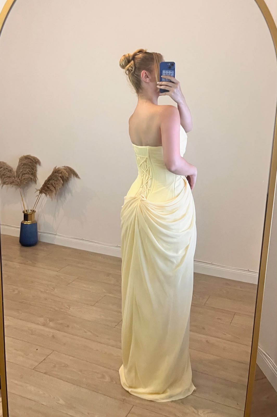 Sırtı Korseli Komple Drape Detaylı Fularlı Diva Dress Abiye - SARI