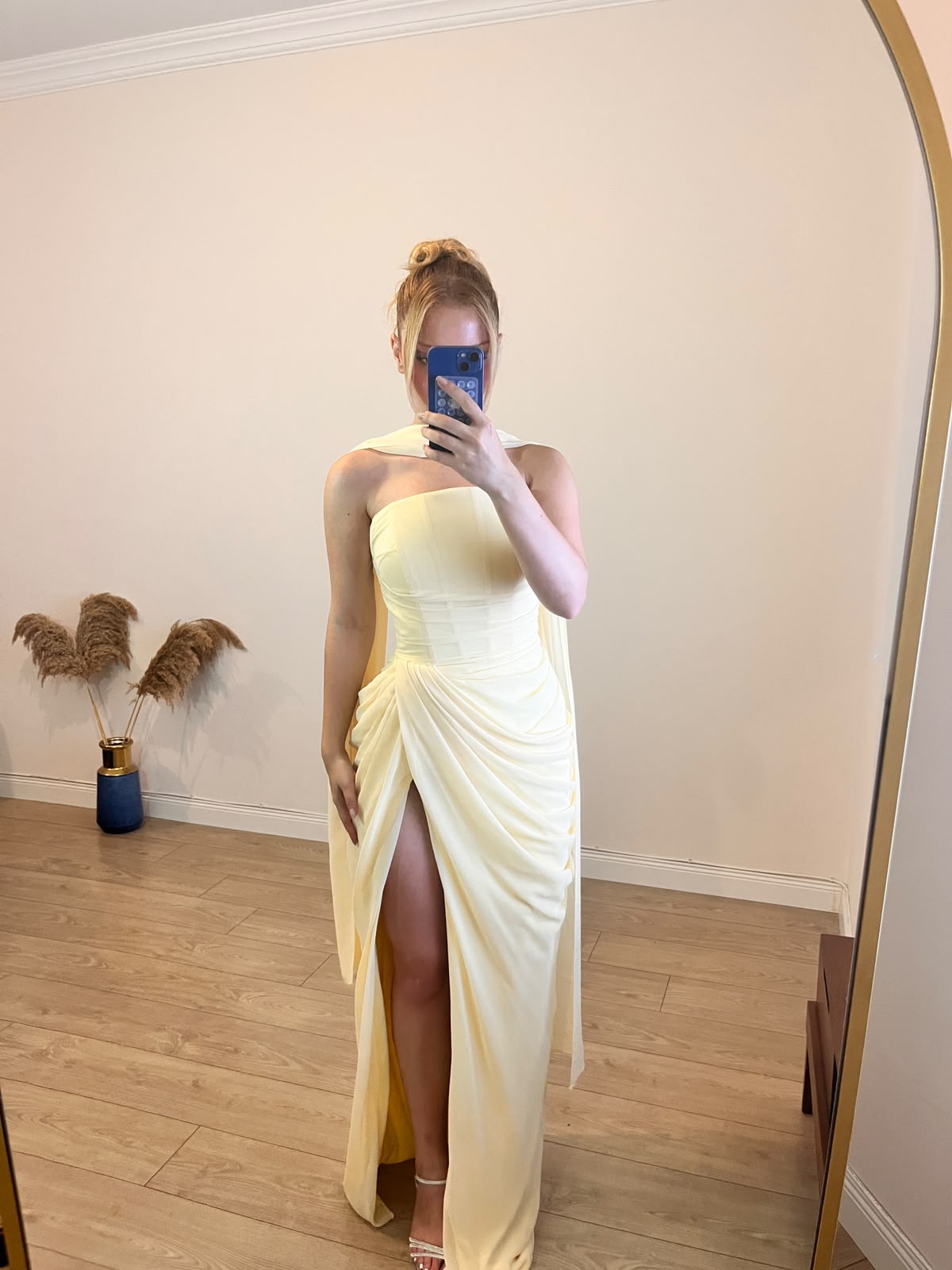 Sırtı Korseli Komple Drape Detaylı Fularlı Diva Dress Abiye - SARI