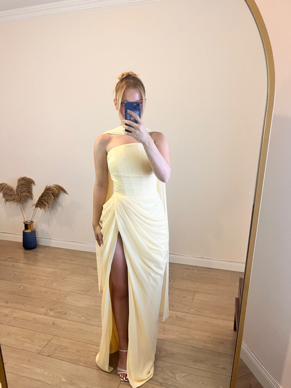 Sırtı Korseli Komple Drape Detaylı Fularlı Diva Dress Abiye - SARI