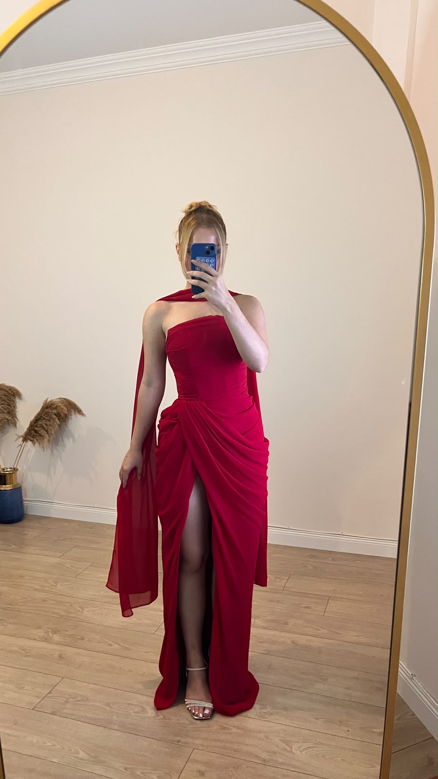 Sırtı Korseli Komple Drape Detaylı Fularlı Diva Dress Abiye - KIRMIZI