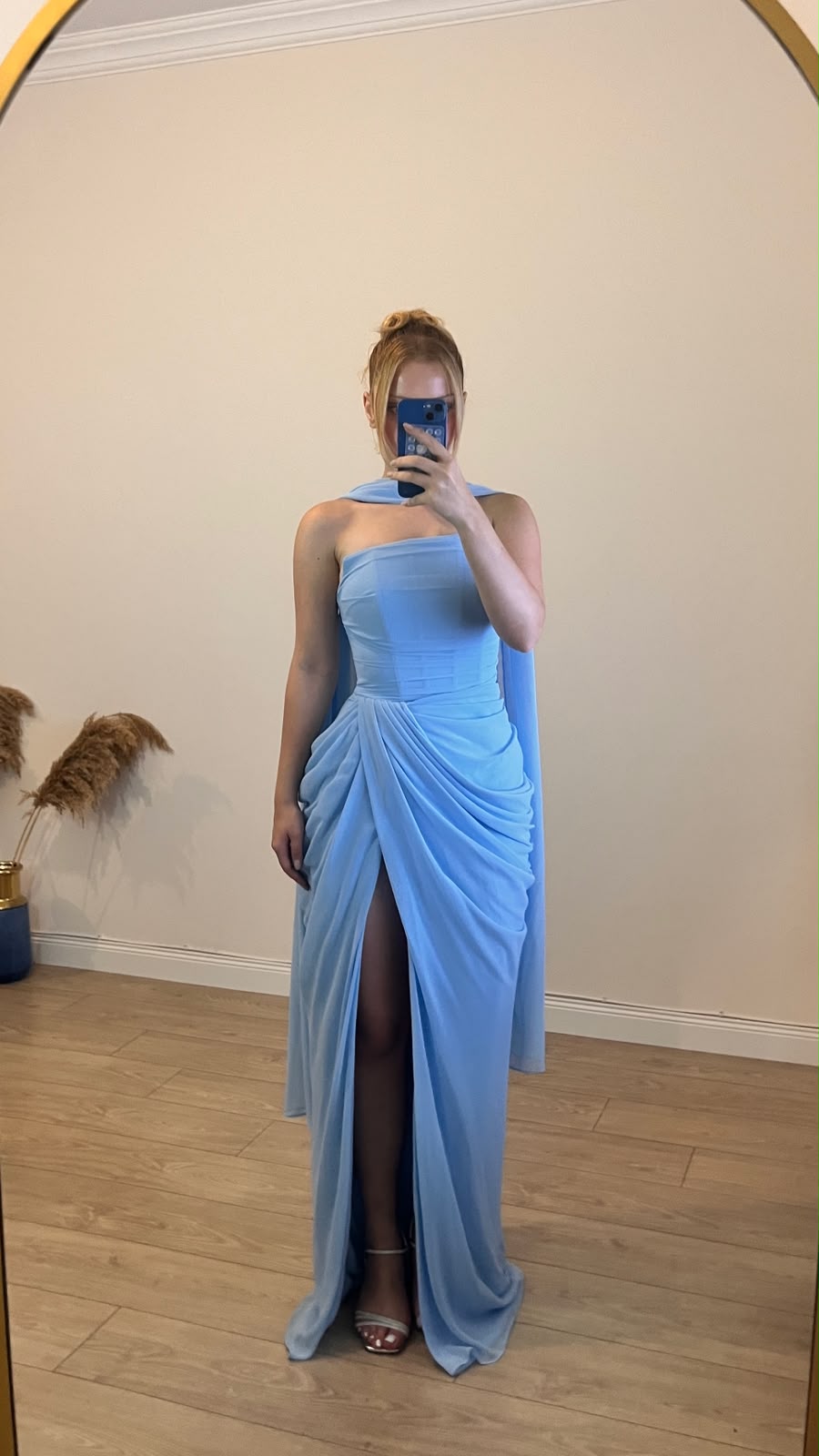 Sırtı Korseli Komple Drape Detaylı Fularlı Diva Dress Abiye - BEBE MAVİSİ