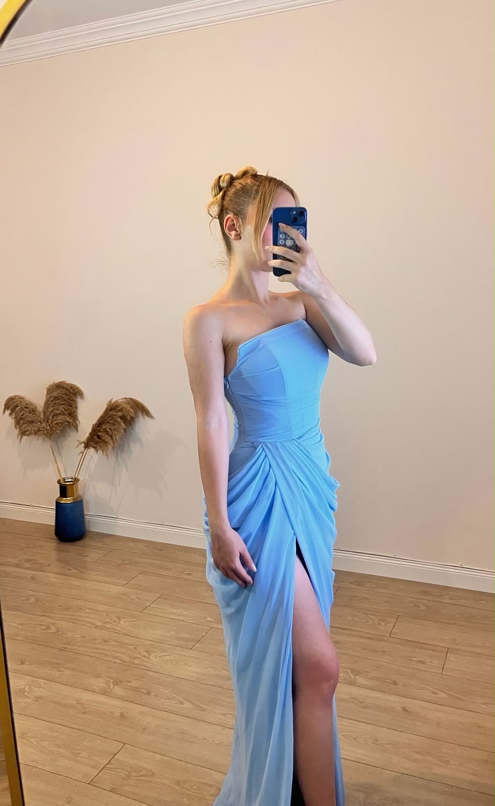 Sırtı Korseli Komple Drape Detaylı Fularlı Diva Dress Abiye - BEBE MAVİSİ