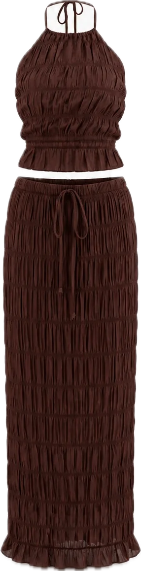 Bombeli Crop Etek Sofi Takım - KAHVE