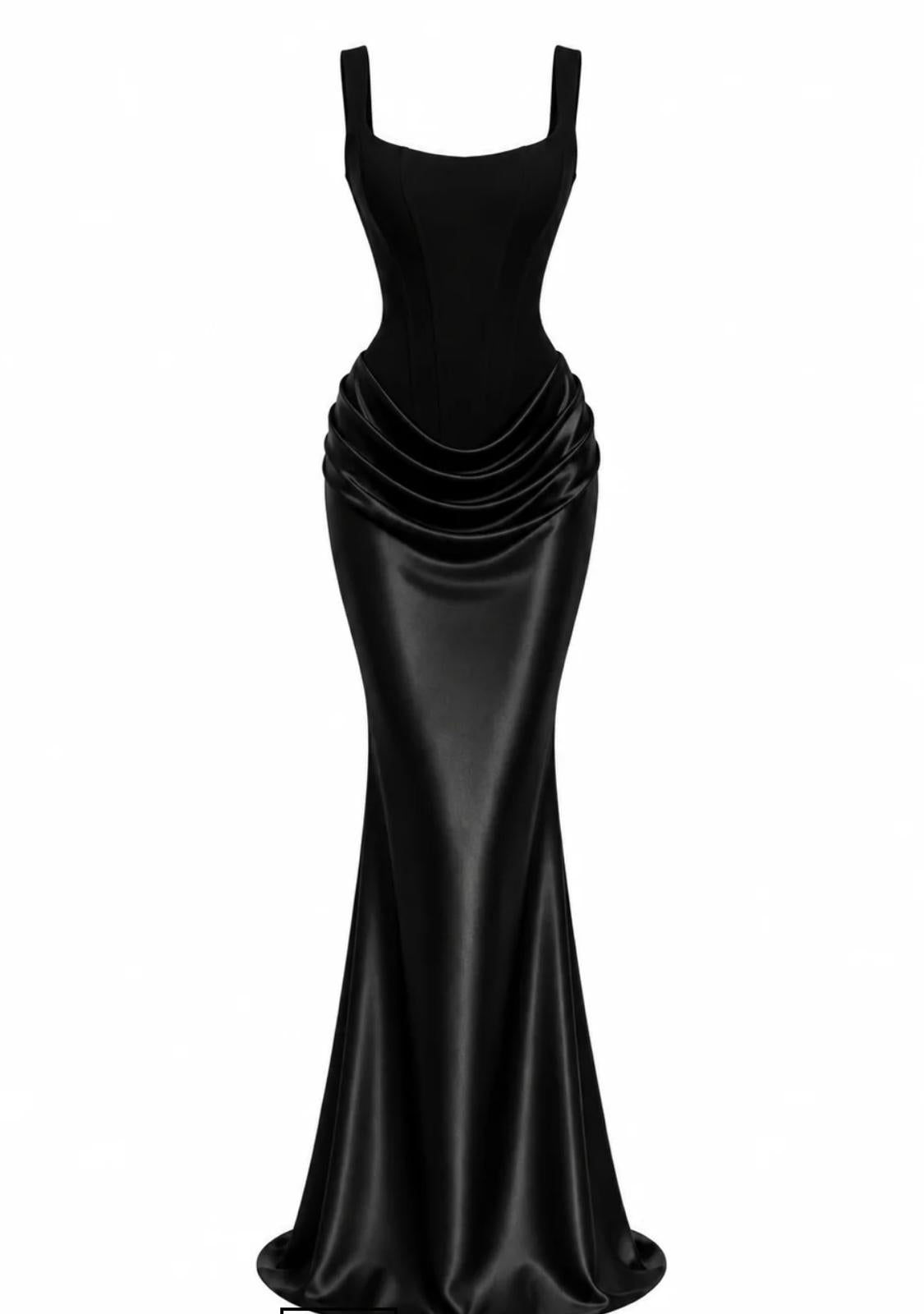 Üstü Korse Eteği Drape Valerie Elbise - Siyah