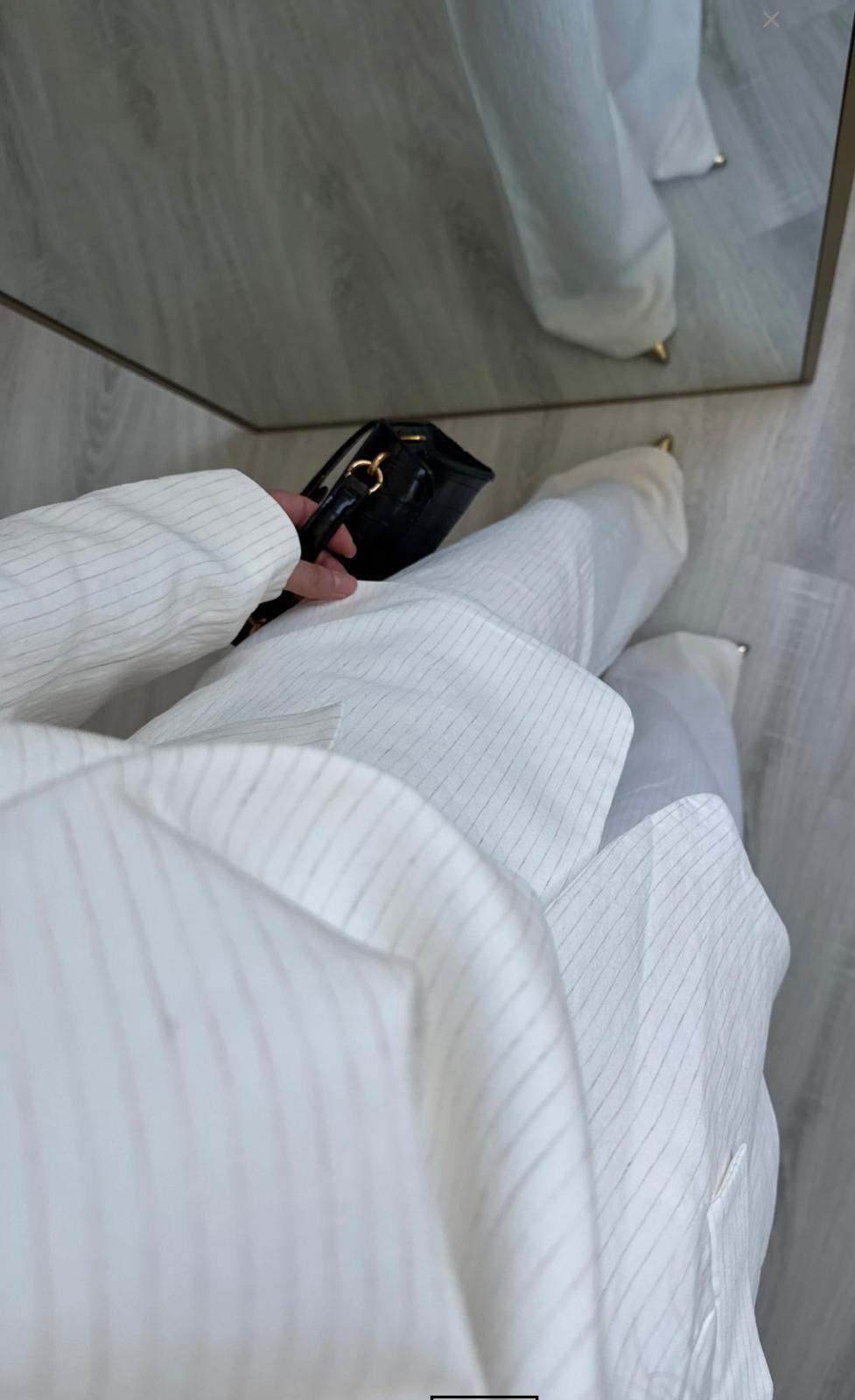 Çizgili Şal Detaylı Blazer Pantolon Takım Premium Kalite - BEYAZ